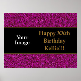 Póster Purpurina púrpura con Poster de cumpleaños de foto