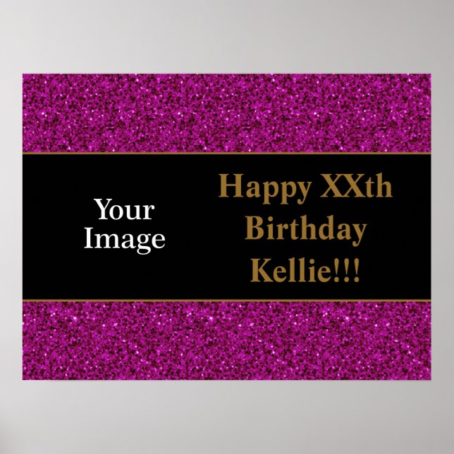 Póster Purpurina púrpura con Poster de cumpleaños de foto (Frente)