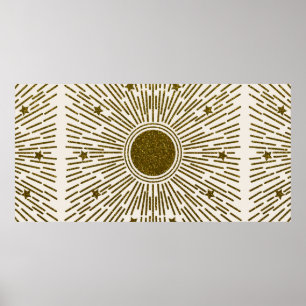 Póster Purpurina retro, sol dorado con rayos