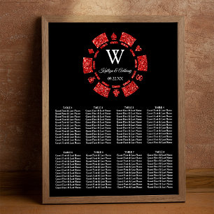 Póster Purpurina rojo Poker Chip Casino Boda