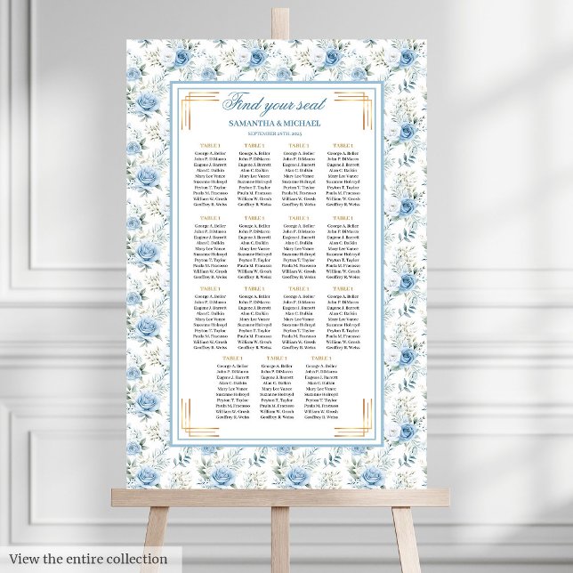 Póster Purpurina romántico Boho Light Blue Gold (Romantic Boho Light Blue Gold Glitter Seating Poster)