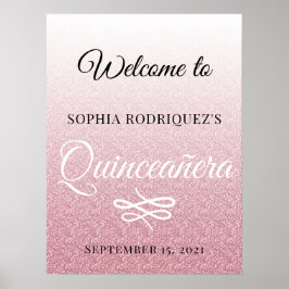 Póster Purpurina Rosa Quinceañera 15º cumpleaños Bienveni