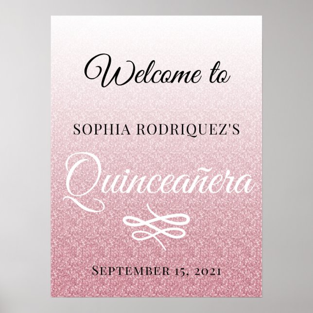 Póster Purpurina Rosa Quinceañera 15º cumpleaños Bienveni (Frente)