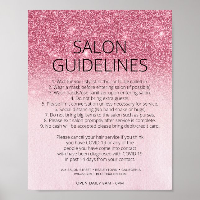 Póster Purpurina Rosa Salón De Pelo Covid Seguridad De La (Frente)