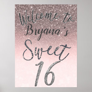 Póster Purpurina Silver y Rubor Bienvenida Dulce 16 Rótul