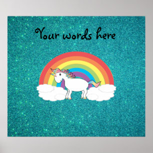 Póster Purpurina turquesa con unicornio arcoiris