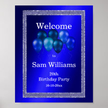 Purpurinas azules y globos de cumpleaños