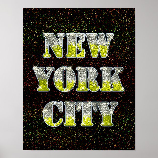 Póster Purpurinas de Oro Plateado de Nueva York (Frente)