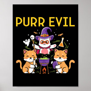 Póster Purr Evil Halloween: Gatos divertidos y espeluznan
