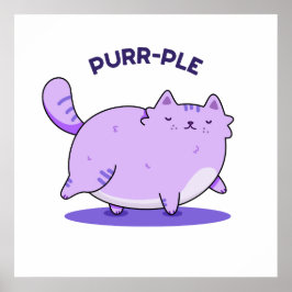 Póster Purr-ple Funny Fat Kitty Cat Pun