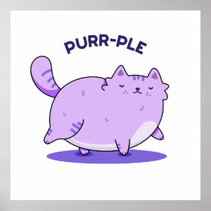 Póster Purr-ple Funny Fat Kitty Cat Pun