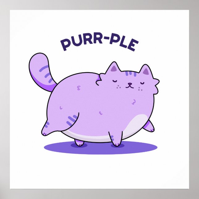 Póster Purr-ple Funny Fat Kitty Cat Pun (Frente)