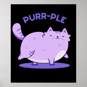 Póster Purr-ple Funny Grat Kitty Cat Pun Dark BG