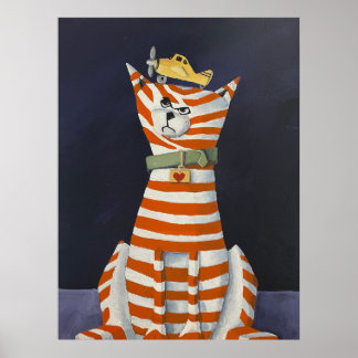 Póster Purrfect Landing, Stripped Cat with a toy poster