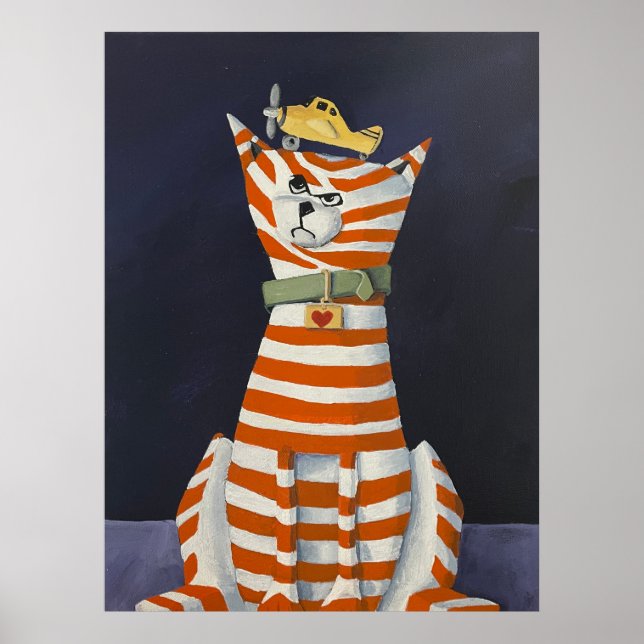 Póster Purrfect Landing, Stripped Cat with a toy poster (Frente)