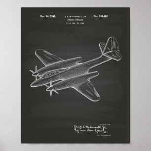 Póster Pursuit Airplane 1942 Patent Art Chalkboard