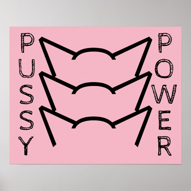 Póster Pussy Power Cat Oídos Mujeres De Resistencia Rosa  (Frente)