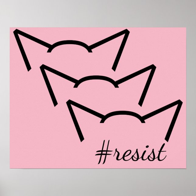 Póster Pussy Power Cat Oídos Mujeres De Resistencia Rosa  (Frente)