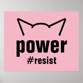 Póster Pussy Power Cat Oídos Mujeres De Resistencia Rosa 