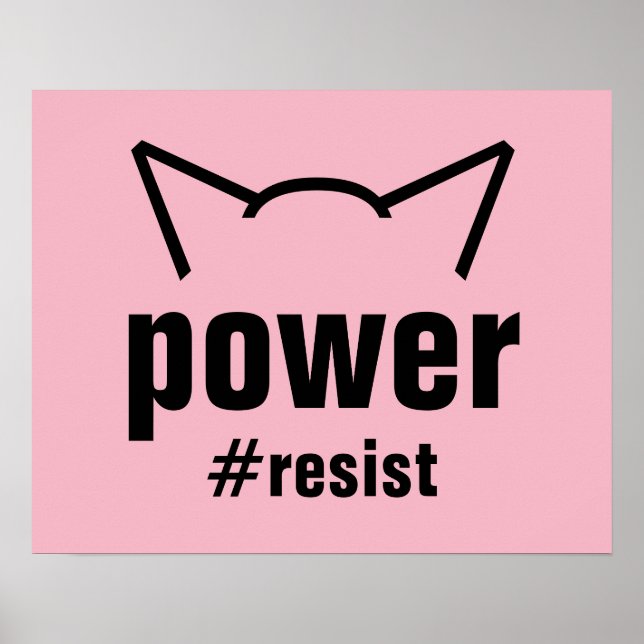 Póster Pussy Power Cat Oídos Mujeres De Resistencia Rosa  (Frente)