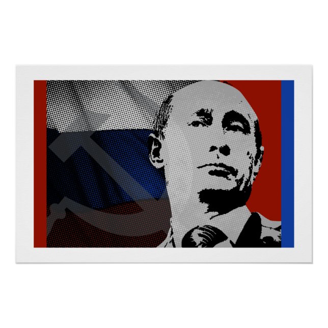 Póster Putin con la bandera rusa (Anverso)