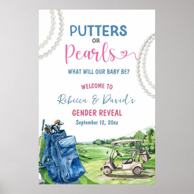 Póster Putters or Pearls Gender Reveal Welcome Sign (Frente)