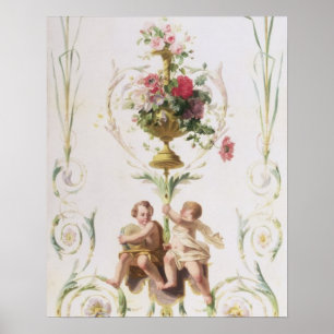 Póster Putti en medio de mareas de flores y hojas