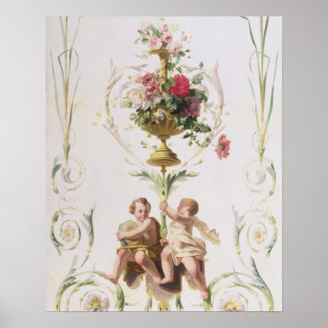 Póster Putti en medio de mareas de flores y hojas (Frente)