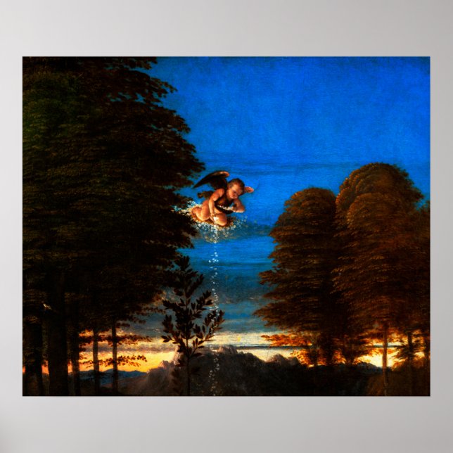 Póster Putto In Blue Sky Pours a Cascade of White Flowers (Frente)