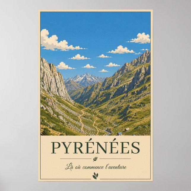 Póster Pyrénées France – Alpines Illustrated Landscape (Frente)