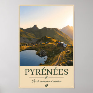 Póster Pyrénées France – Lake Illustrated Landscape