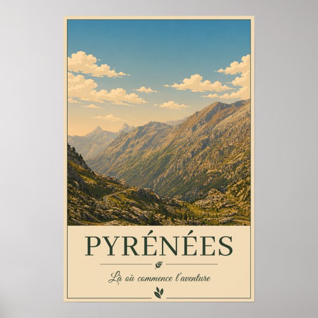 Póster Pyrénées France – Mountains Illustrated Poster (Frente)