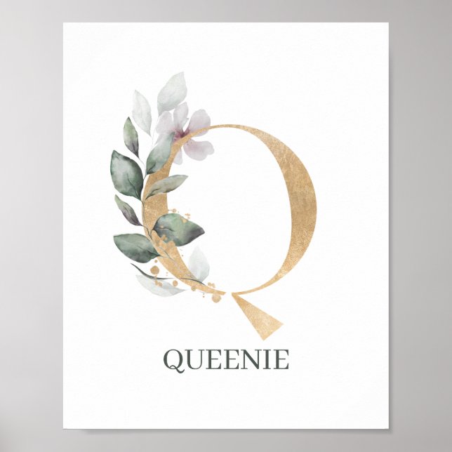 Póster Q Monograma Floral personalizado (Frente)