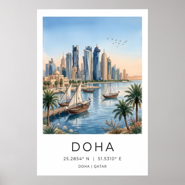 Póster Qatar Cityscape Poster - Modern Towers and (Frente)