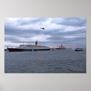 Póster QE2 y QM2 en Nueva York