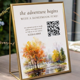 Póster QR Code Honeymoon Fund Fall Lake Country Wedding