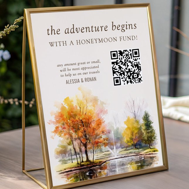 Póster QR Code Honeymoon Fund Fall Lake Country Wedding (QR Code honeymoon fund sign from the Fall Lake wedding collection by Darling & May)
