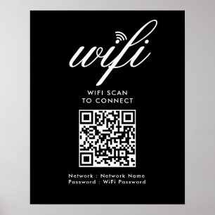 Póster QR Código Wifi Scan para conectar el negro de marc