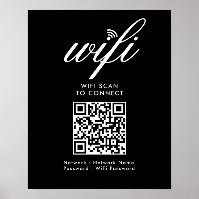 Póster QR Código Wifi Scan para conectar el negro de marc (Frente)