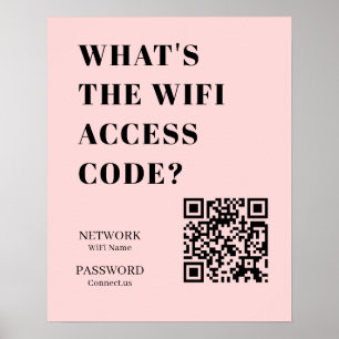 Póster QR de WiFi Rosa Personalizado   Contraseña Persona