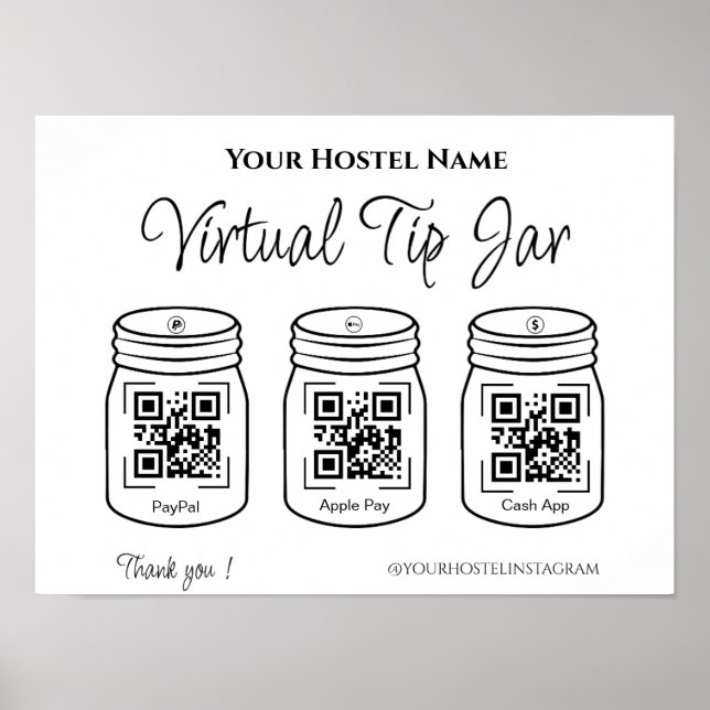 Póster QR Tips digitales Jars Paypal Apple Pay Cash App (Frente)
