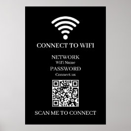 Póster QR WiFi negro personalizado | Mostrar contraseña d