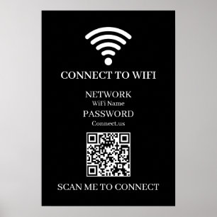 Póster QR WiFi negro personalizado   Mostrar contraseña d