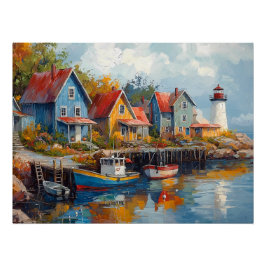 Póster Quaint Seaside Fishing Village