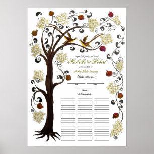 Póster Quaker Boda, 60 comensales - Árbol de vida, marfil