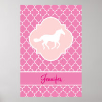 Quatrefoil rosa de la silueta blanca de caballo co