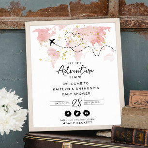 Póster "¡Que comience la aventura!" Baby Shower de mapa d