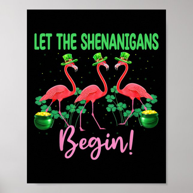 Póster Que Comience La Travesura Flamingo Duende Día De S (Frente)
