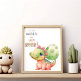 Póster ¡Que El Mundo Escuche Tu Rugido! Cuta acuarela Din