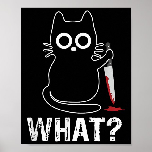 Póster Qué_ - Gracioso Gato Con Diseño Gráfico De Cuchill (Frente)